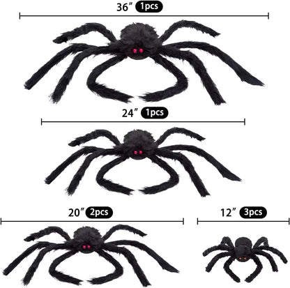 7 Pcs Halloween Spider Decorations, Scary Spider Props Halloween Outdoor Decoration (36", 24", 20", 20", 12", 12", 12")