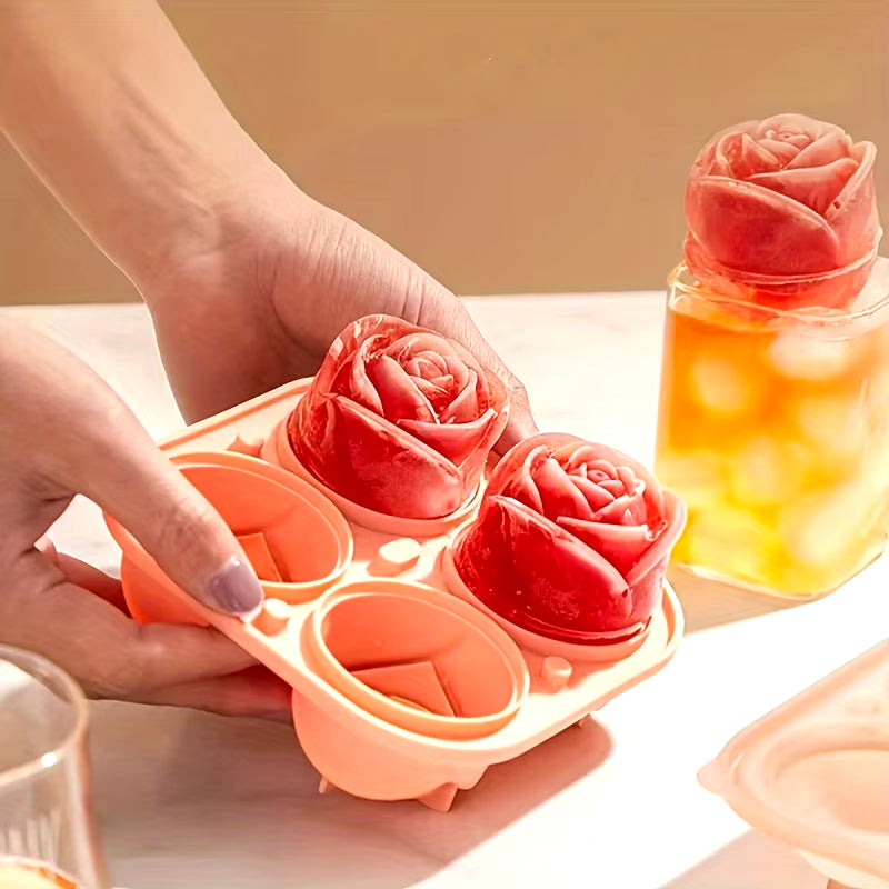 Elegant Rose Shaped Ice Cube Mold Reusable Silicone Icetray Flower Ice Ball Mold Food Grade for Effortless Dessert Summer Drinks