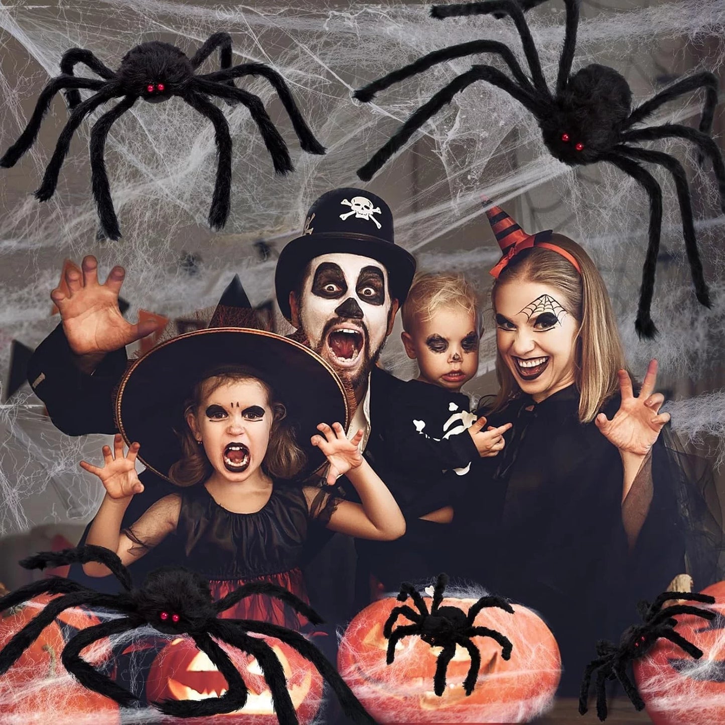 7 Pcs Halloween Spider Decorations, Scary Spider Props Halloween Outdoor Decoration (36", 24", 20", 20", 12", 12", 12")