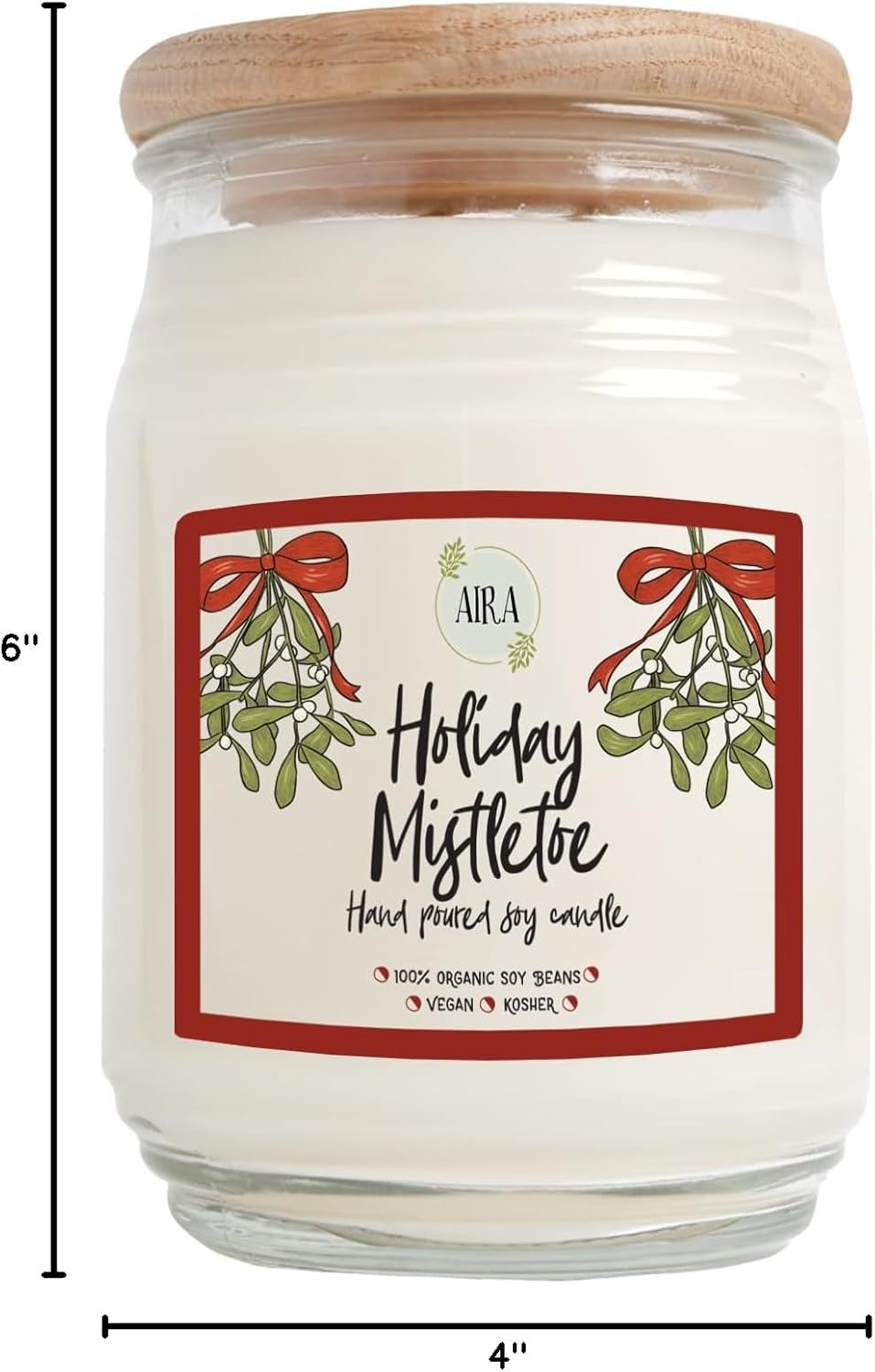 Holiday Soy Candles - Organic, Kosher, Vegan, in Farmhouse Jar W/ Essential Oil Blends - Hand-Poured 100% Soy Candle Wax - Paraffin Free, 150+ Hours - Holiday Mistletoe Christmas Candle -20 Ounce