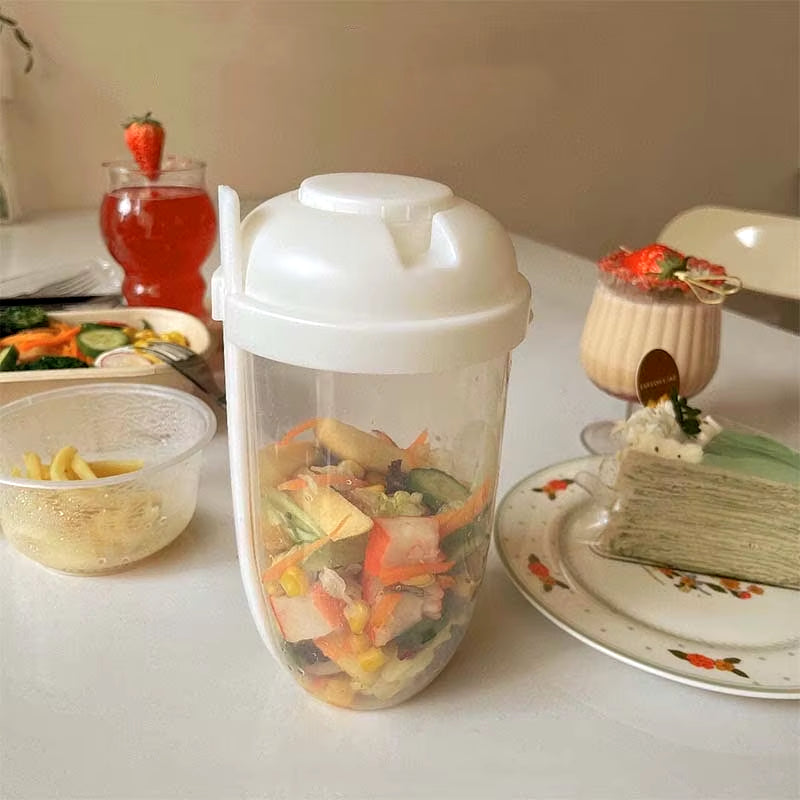 Portable Salad Cup with Fork and Lid Convenient Breakfast Shaker Bottles for Girls and Students Fruit Fat Loss Cup