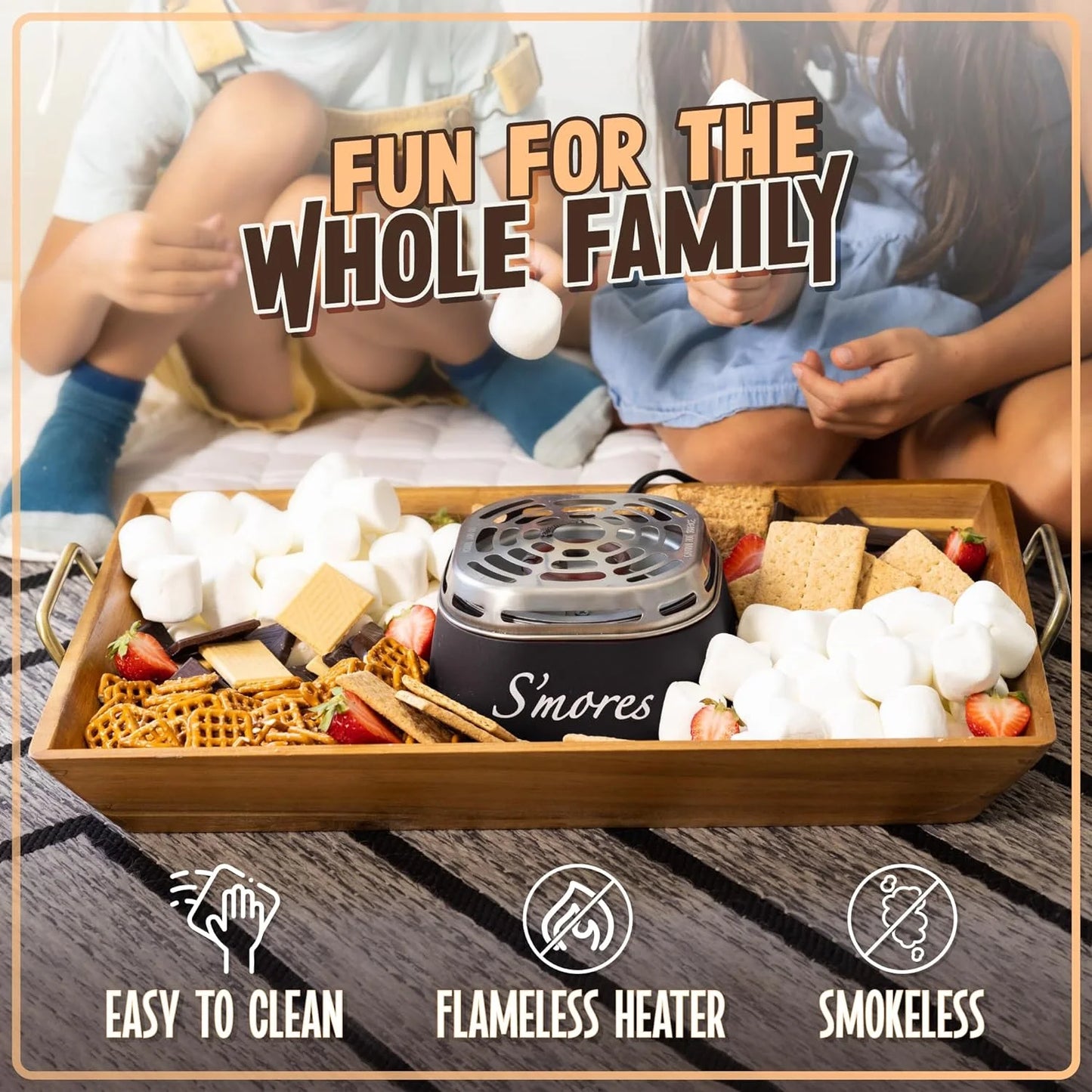 Indoor Electric Smores Maker Smores Kit with 4 Marshmallows Roasting Forks, Brown